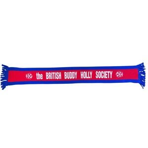 Vintage British Buddy Holly Society Fan Club Knit Scarf Red Blue Rock & Roll
